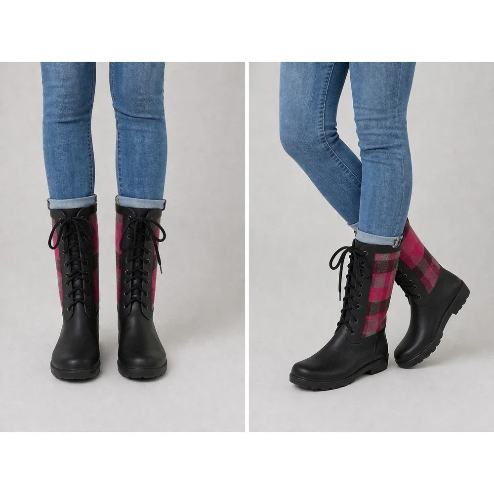 Chooka Rain Boots Womens Size 7 Plaid‎ Waterproof Tall Rubber Lace Up